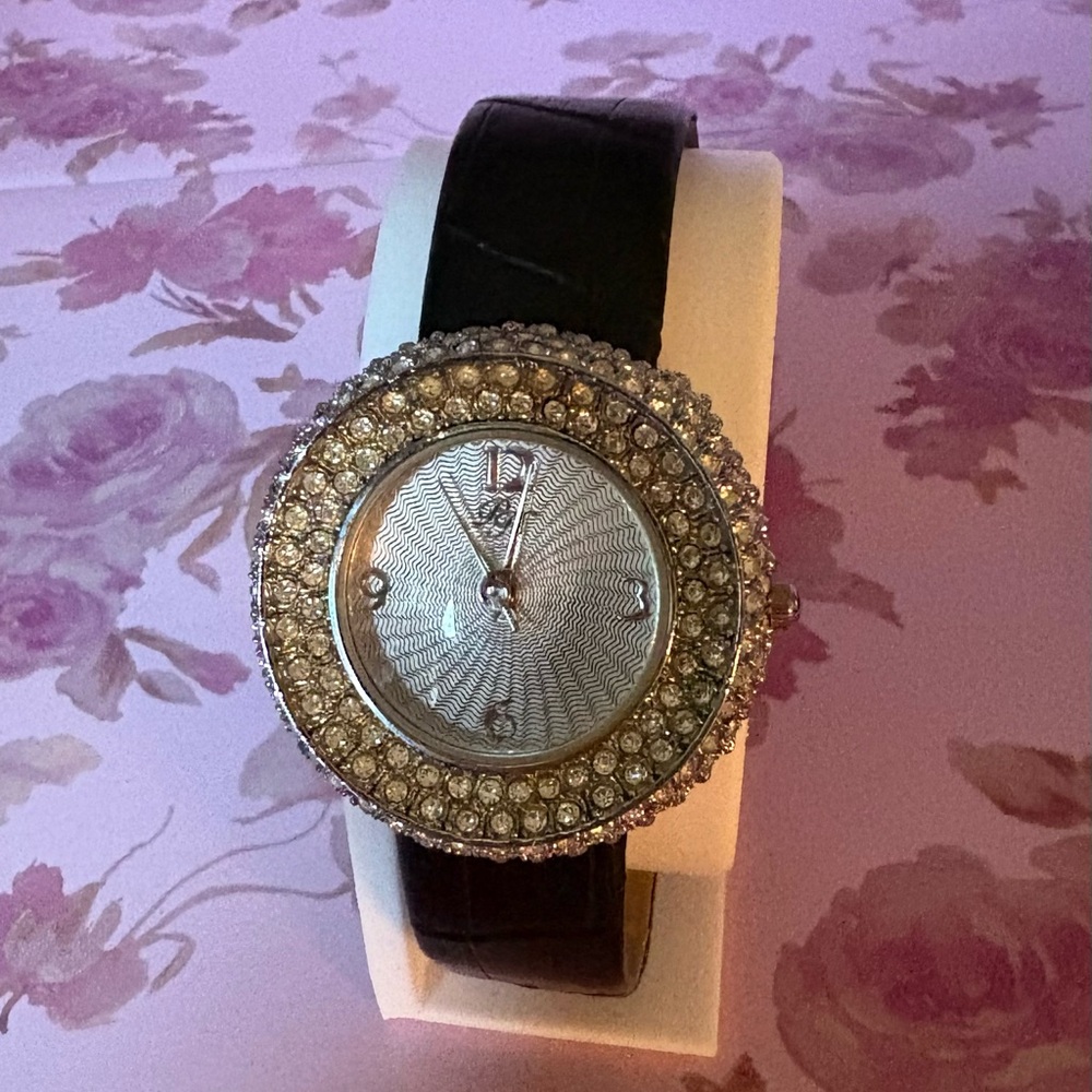 Elegant Black and Silver Watch with Crystal Accents